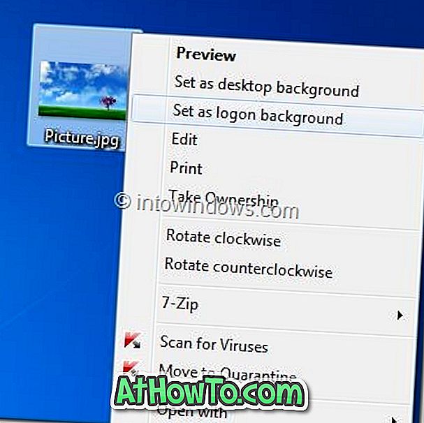 Tambah Set Sebagai Pilihan Latar Belakang Logon Untuk Menu Konteks Windows 7