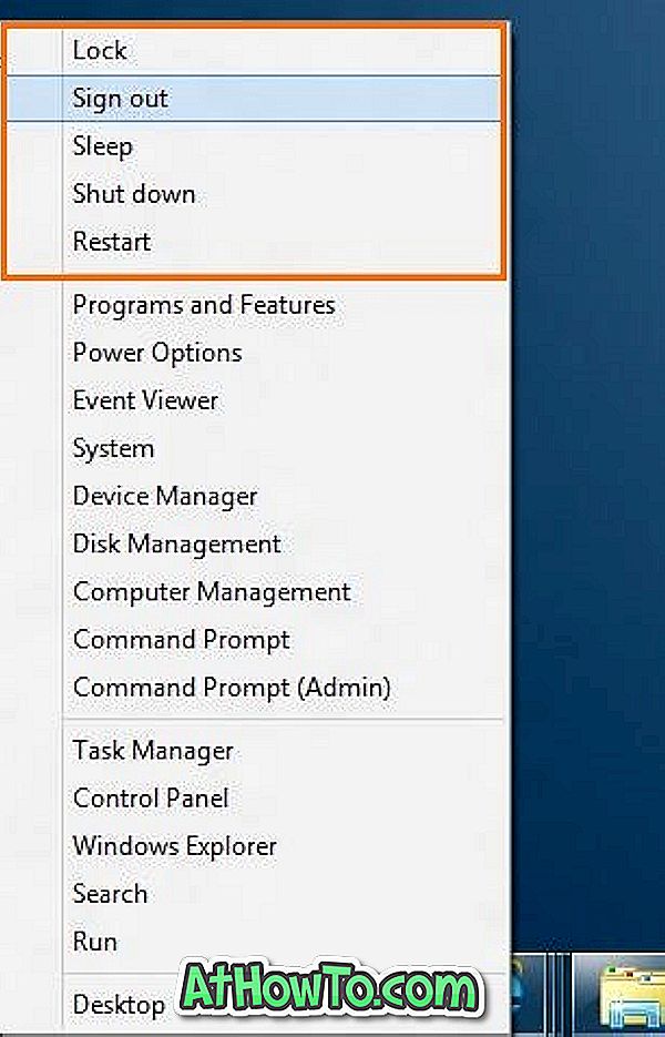 Pievienot izslēgšanu, restartēšanu un pārziemošanu, lai uzvarētu + X izvēlnē Windows 8