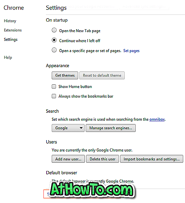 Google chrome setting