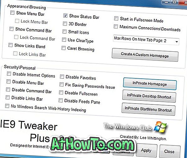 IE9 Tweaker Plus: इंटरनेट एक्सप्लोरर 9 ब्राउज़र को निजीकृत करें