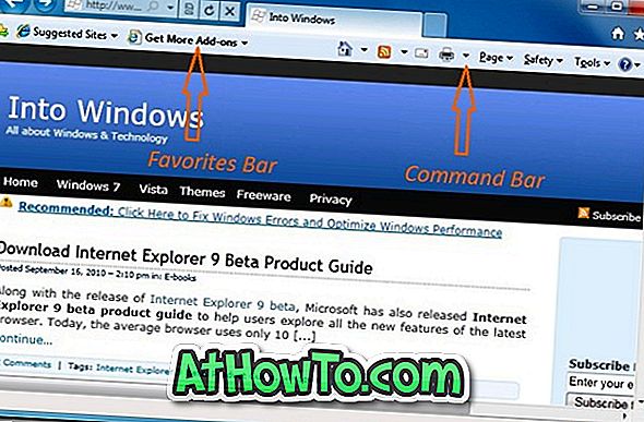 Cómo habilitar la barra de comandos y la barra de favoritos en Internet Explorer 9