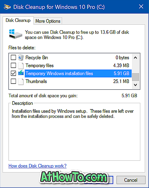 Brisanje privremenih instalacijskih datoteka sustava Windows u sustavu Windows 10