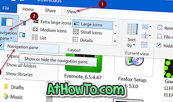 Sådan viser eller skjuler File Explorer Navigationsruden i Windows 10