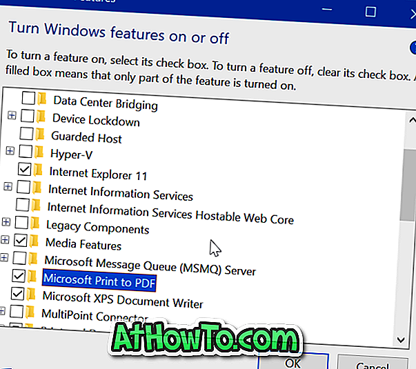 Ota käyttöön tai poista Microsoft-tulostus PDF-tiedostoon Windows 10: ssä