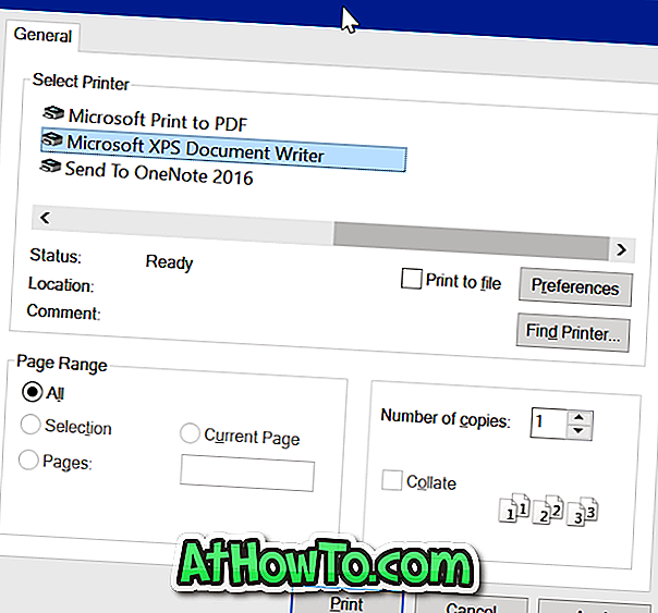 Rimuovi Microsoft XPS Document Writer da Windows 10