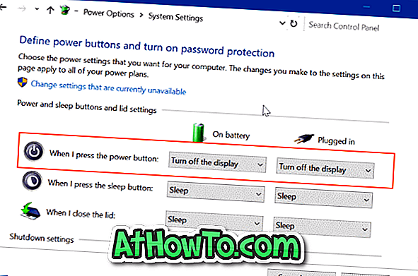 Brug afbryderknappen til at slukke for bærbar computerskærm i Windows 10