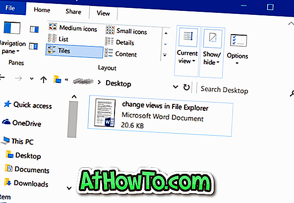 Tastaturgenveier for å endre File Explorer View i Windows 10