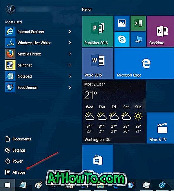 Add vagy Remove "All Apps" gomb Minden Windows 10 Start menüből