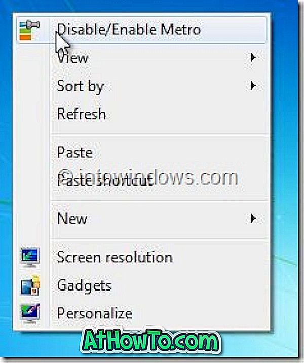 Comment ajouter l'option «Désactiver / Activer Metro» au menu contextuel du bureau sous Windows 8